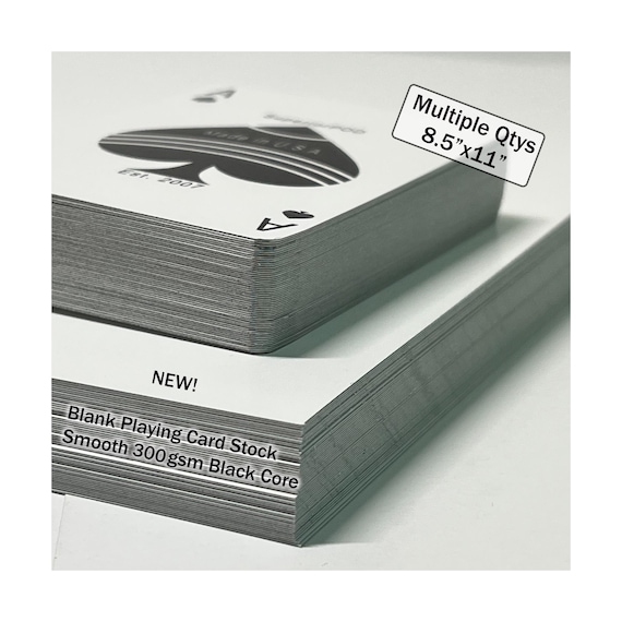 8.5x11 Packs Smooth Playing Card Stock NEW 300gsm - Casino Stock 11pt - Black Core Card Stock - Glazed Playing Card Stock - Blank Card Stock