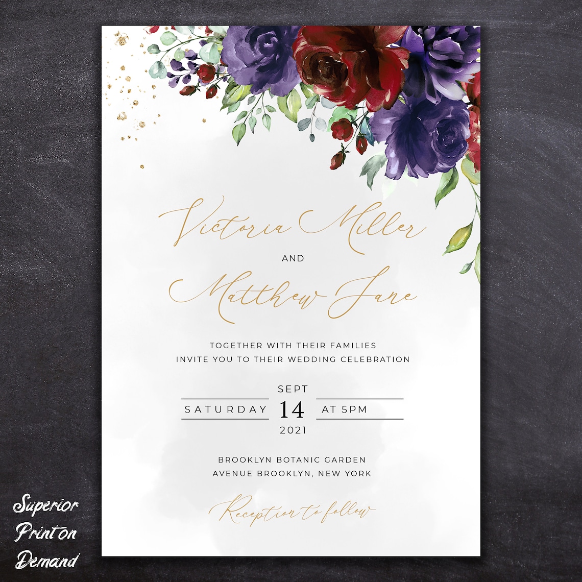 Wedding Invitation Custom Invites Flowers Purple wedding and image 1