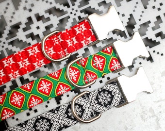 Snowflake Christmas Dog Collars, Nordic, Dog Lover Gift, Pet Collar, Dog Stocking Stuffer, Rescue Dog Collar, Female, Male