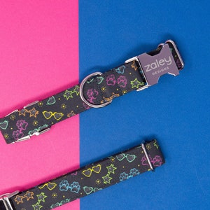 Paw Print Dog Collar with metal buckle, Paw Print Sunglasses Dog Collar, Summer, Pet Collar, Female Dog Collar, Male Dog Collar, Zaley