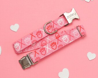 Collar para perro de San Valentín: collar rosa con estampado de corazón XOXO