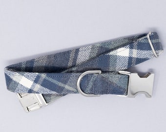 The Truman Plaid Flannel Dog Collar, Autumn Dog Collar, Plaid Dog Collar, Fall Dog Collar, Charcoal & Sage Pet Collar by Zaley Designs