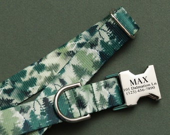 Evergreen Waldhundehalsband: Personalisierte gravierte Schnalle, Wanderabenteuer