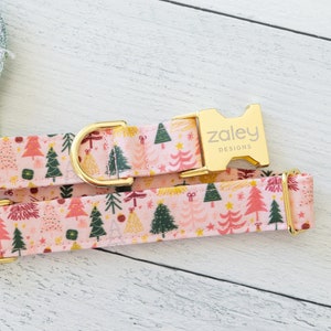 Pink Christmas Tree Dog Collar | Festive Girly Holiday Pet Accessory | Customizable Dog Collar | The Perfect Gift | Zaley Designs