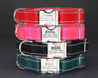 High Visibility Personalized Dog Collar, Reflective Dog Collar, Engraved Name & Phone Number, Safety Dog Collar, Female Dog Collar