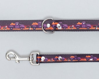 Halloween Pumpkin Trucks Webbing Dog Leash - Webbing, Heavy Duty, Dog Lead, 4', 5' or 6'