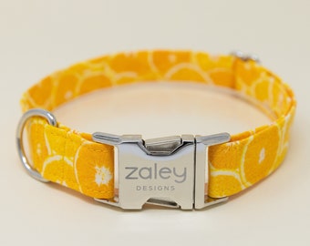 Orange Dog Collar with metal buckle, Oranges Dog Collar, Summer Fruit, Pet Collar, Female Dog Collar, Male Dog Collar, Zaley Designs