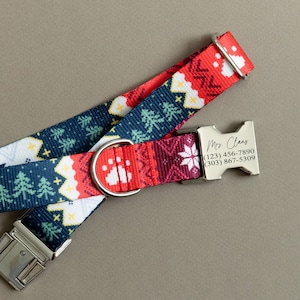 Nordic Winter Personalized Dog Collar, Christmas Personalized Dog Collar, Nordic Sweater Dog Collar, Engraved Name on Metal Buckle