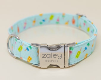 Popsicles Dog Collar with metal buckle, Mint Summer Dog Collar, Popsicle, Pet Collar, Female Dog Collar, Male Dog Collar, Zaley Designs