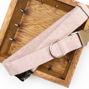 Light Pink Flannel Herringbone Dog Collar, Male, Female, Flannel Pet Collar with Metal Buckle, Puppy, Winter Dog Collar, Rose