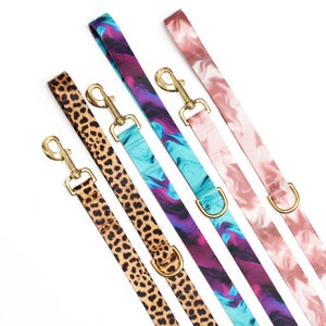 Dog Leash - Webbing, Heavy Duty, Leopard Print, Watercolor Teal & Purple, Rose Gold Watercolor Pink Dog Leash, Gold Hardware