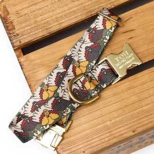 Thanksgiving Personalized Dog Collar, Go Tagless! Engraved Name & Phone Number on Metal Buckle, Turkey, Autumn, The Endurance Collection