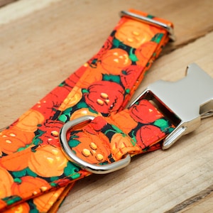 Halloween Dog Collar,  Pumpkin Dog Collar, Orange, Carved Pumpkin Dog Collar, Fall, Autumn Pet Collar with Metal Buckle, Puppy, Girl