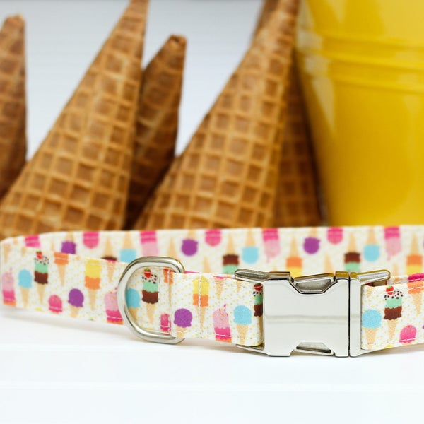 Ice Cream Dog Collar, Summer Dog Collar, Female Dog Collar, Ice Cream Cones, Metal Buckle, Girl Dog Collar, Fabric Dog Collar, Waffle Cone