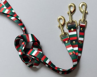 Christmas Webbing Dog Leash, Red and Green Striped Dog Leash, Holiday Dog Leash, Large Dog Leash, Heavy Duty Dog Leash, Red and green leash