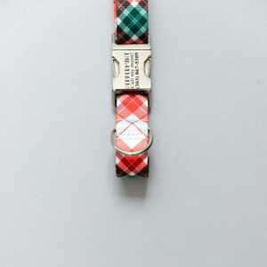 Christmas Plaid Personalized Dog Collar, Red and Green Plaid Personalized Dog Collar, Holiday Dog Collar, Engraved Name on Dog Collar