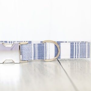 Blue & White Stripe Dog Collar, Linen Dog Collar, Male Dog Collar, Boy Dog Collar, Greek Dog Collar, Stripped Pet Collar, Dog mom gift