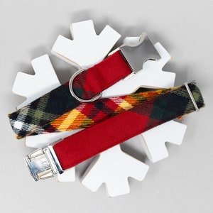 Jingles Flannel Plaid Dog Collar, Christmas Dog Collar, Male, Female, Metallic, Pet Collar with Metal Buckle, Puppy, Winter Dog Collar