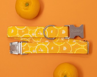 Orange Dog Collar with metal buckle, Oranges Dog Collar, Summer Fruit, Pet Collar, Female Dog Collar, Male Dog Collar, Zaley Designs
