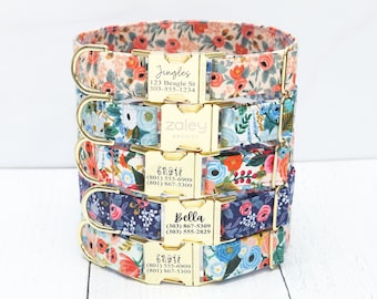 Rifle Paper Company bloemenhalsband met metalen gesp voor reu of teef. New Dog Mom-cadeau, personalisatie optioneel, Zaley-ontwerpen