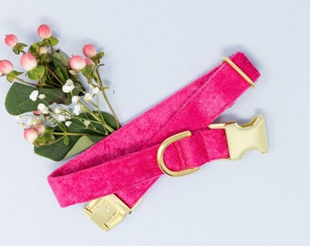 Hot Pink LUXE Velvet Dog Collar, Zaley Designs, Female dog collar, Pet Collar, Valentines Day Dog Collar