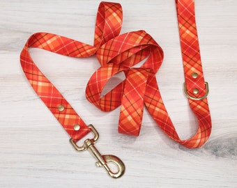 Red Orange Plaid Dog Leash, Autumn Dog Leash, Fall Dog Leash, Female Dog Leash, Cranberry Plaid Dog Leash, Large Dog Leash, Zaley Designs