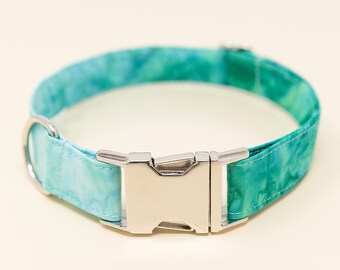 Mint Ombre Dog Collar, Blue Ombre, Turquoise Watercolor Dog Collar with metal hardware. Dog Lover gift, Large Dog Collar, Small Pet Collar