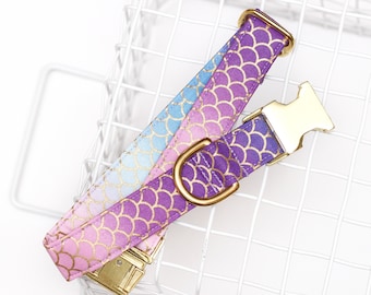 Zeemeermin hondenhalsband, dameshalsband, paarse en gouden hondenhalsband, ombre, meisjeshalsband, hondenliefhebber cadeau, girly, herenhalsband, zomer