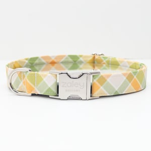 Collar para perro a cuadros verde y naranja / Collar para perro con rombos / Collar para perro en tonos pastel / Collar para perro macho / Collar para perro niño / Collar para mascota Zaley Designs
