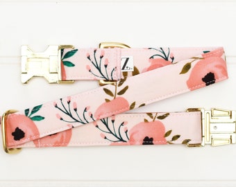 Floral Dog Collar, Female Dog Collar, Pink Flower, Rose Gold Pet Collar, Girl Dog Collar, Dog Lover Gift, Girly, Rose, watercolor floral