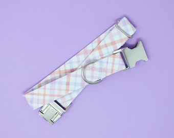 Easter Plaid Fabric Dog Collar: Pastel Spring Puppy Collar