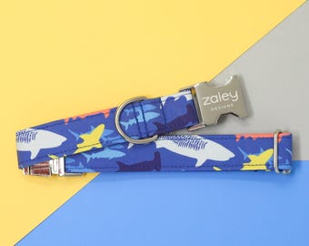 Ocean Dog Collar | Great White Sharks Dog Collar | Blue Dog Collar | Summer Dog Collar | Handmade Dog Collar | Zaley Designs