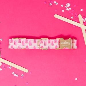 Hot Pink Popsicles Dog Collar |  Summer Dog Collar |  Adjustable Handmade Cotton Collar with Gold Metal Buckle | Cute Girl Pet Collar