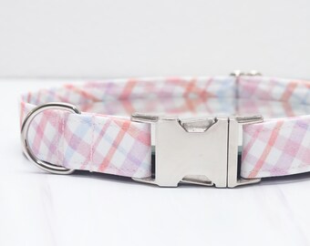 Pastel Plaid Fabric Dog Collar: Spring Easter Puppy Collar