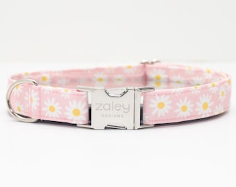 Pink Daisy Dog Collar: Handmade Floral Spring/Summer Collar