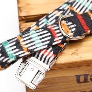 Tribal Flannel Dog Collar,  Autumn Dog Collar, Charcoal, Mint, Dog Collar, Fall, Male, Female, Flannel Pet Collar with Metal Buckle, Puppy