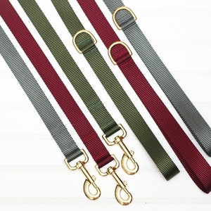 Laisse pour chien - sangle, robuste, olive, bordeaux, gris anthracite, matériel doré