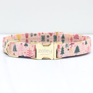 Pink Christmas Tree Dog Collar | Festive Girly Holiday Pet Accessory | Customizable Dog Collar | The Perfect Gift | Zaley Designs