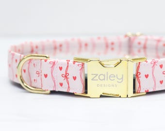 Puppy Love, Rosa rote Schleifen mit Herzen Hundehalsband: Metallschnalle, Baumwolle