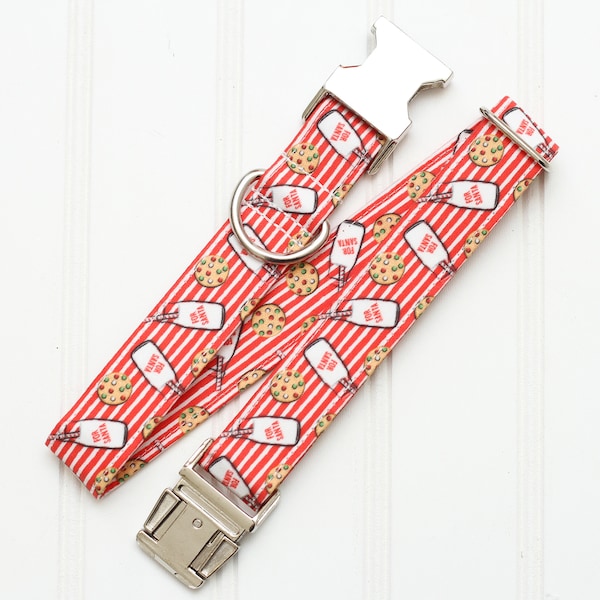 Cookies for Santa Dog Collar, Santa Claus, Cookies and Milk, Christmas dog collar with metal hardware. Dog lover gift, Stocking Stuffer