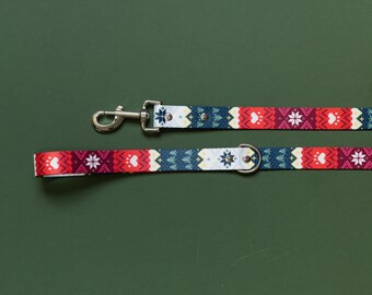 Nordic Winter Webbing Dog Leash, Paw Print Dog Leash, Rainbow Christmas Dog Leash, Nordic Sweater Dog Lead, Heavy Duty Dog Leash