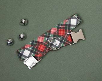 White Plaid Christmas Dog Collar: Holiday Tartan, Dog Lover Gift
