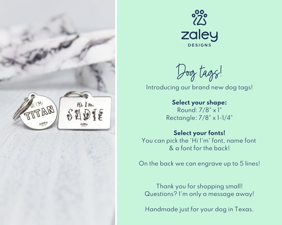12 Font Choices - Custom Dog Tag, Stainless Steel Engraved Dog Tag