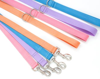 Dog Leash - Webbing, Heavy Duty, Coral Pink, Light Purple, Ice Blue & Orange Dreamsicle, Silver Hardware