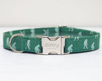 Big Foot Dog Collar, Outdoors Pet Collar, Male, Green, Adventure, Metal Hardware, Handmade Collar