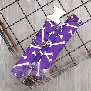 Purple Bones Dog Collar, Halloween dog collar, Spooky Pet Collar by Zaley Designs