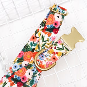 Rifle Paper Company Floral Dog Collar with metal buckle for male or female dog. Great Summer pet collar image 1