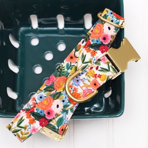 Rifle Paper Company Floral Dog Collar with metal buckle for male or female dog. Great Summer pet collar image 4