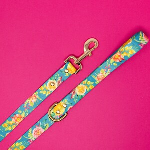 The Penny Floral - Teal Floral Webbing Dog Leash - Webbing, Heavy Duty, Dog Lead, 4&#39;, 5&#39; or 6&#39;