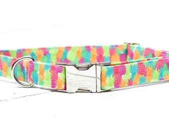 Collar de piña para perro, collar tropical para perro, collar para perro hembra, collar neón para perro, collar de diseño, collar para perro niña, collar para mascota, hebilla de metal